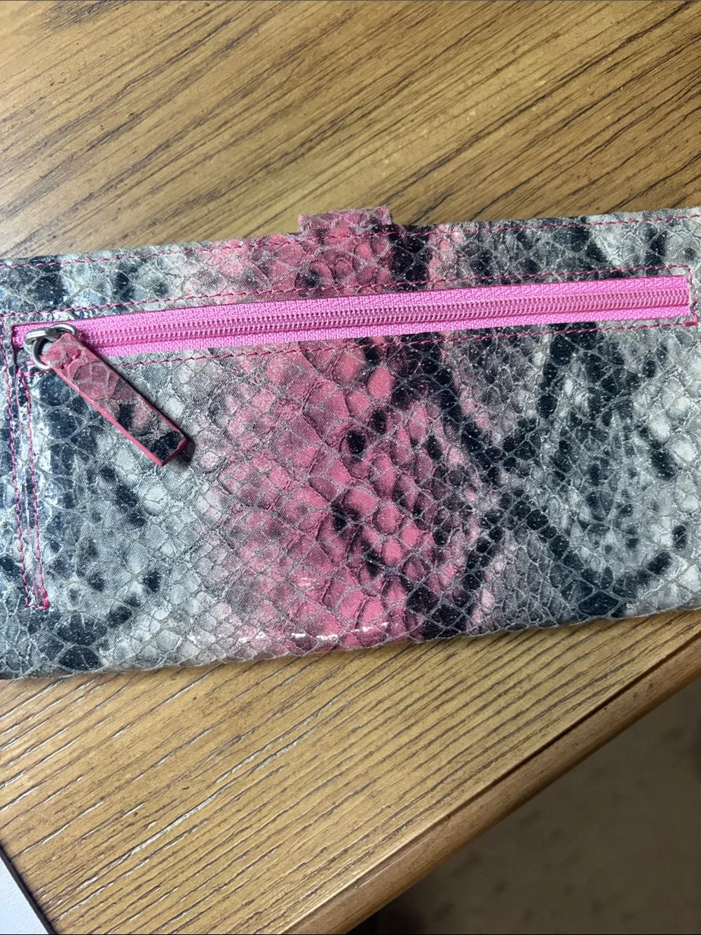 Lodis Pink & Gray Leather Snake-Print Wallet